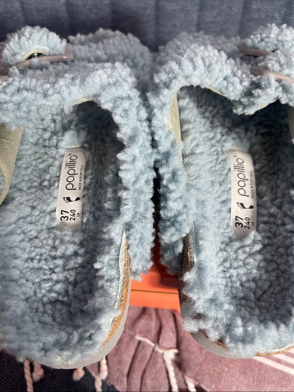 Women’s Birkenstock Teddy Shearling Papillio Sandals NWT Baby Blue size 37